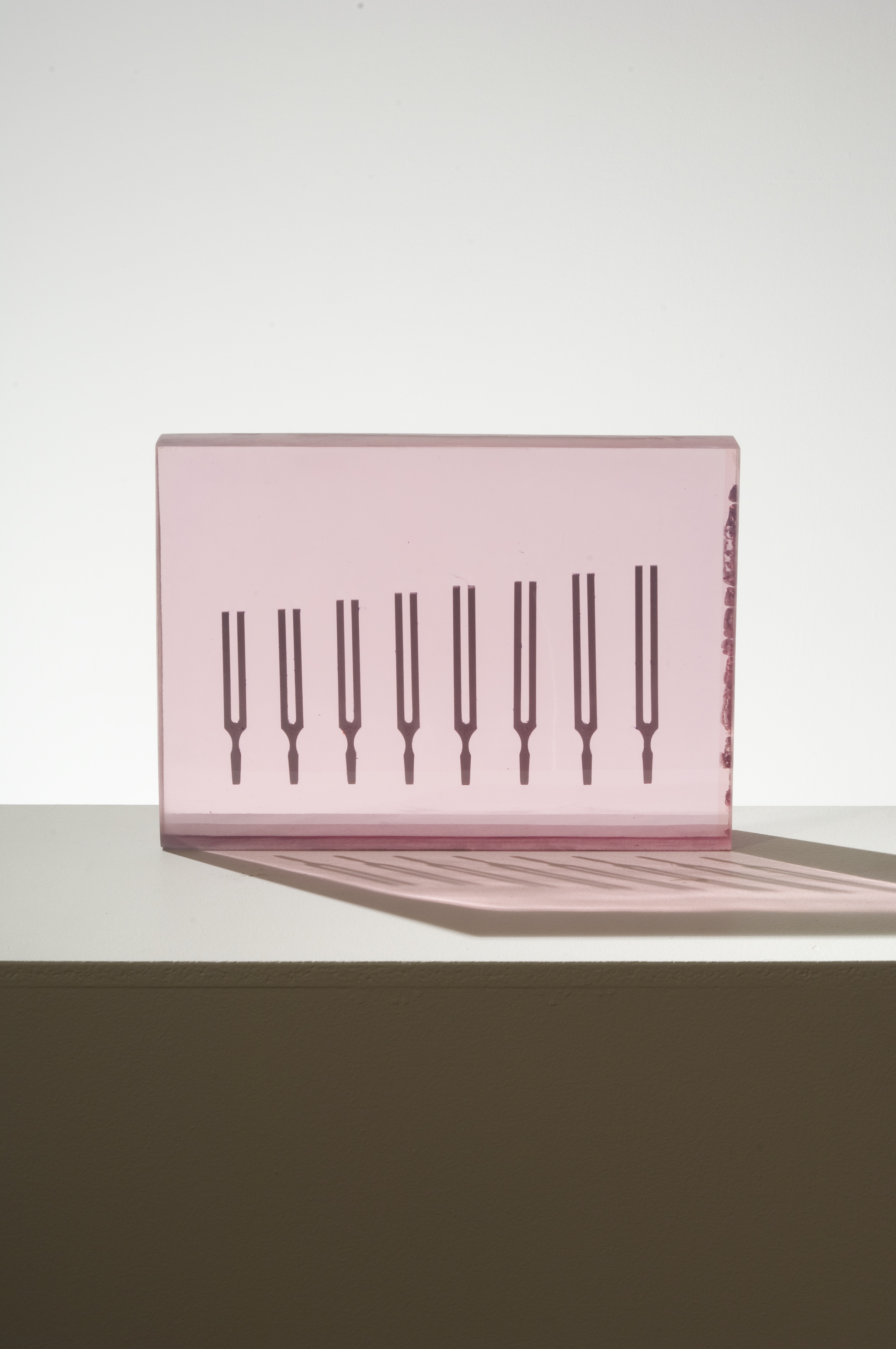 Sound Wave Analysis. Tinted resin, tuning forks. 14" x 24" x 4". 2006